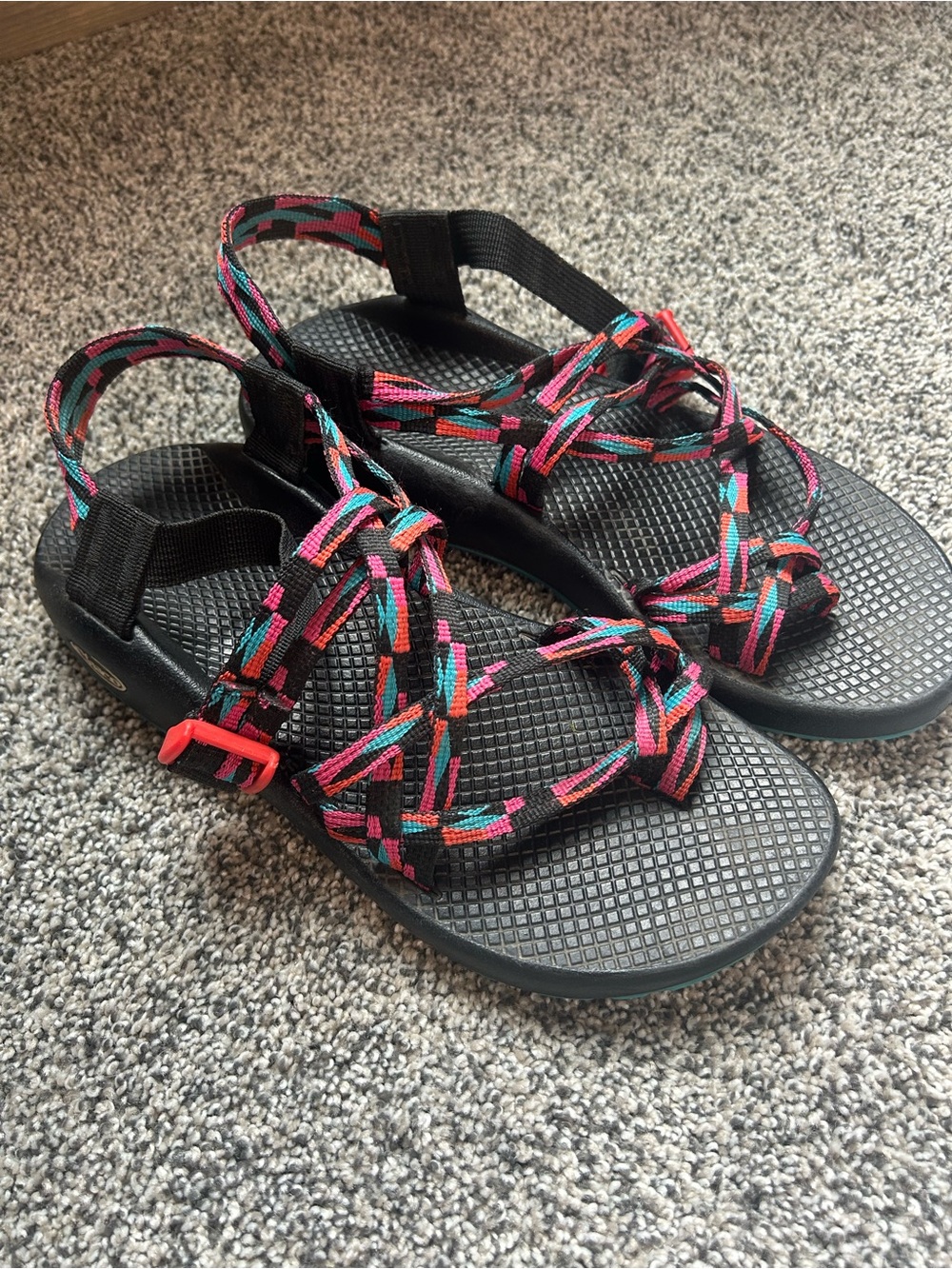 Chaco Women’s Black Sport Sandals with Pink & Teal Straps